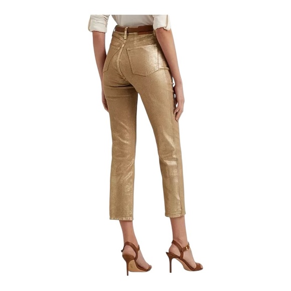 Lauren Ralph Lauren Women's Metallic High-Rise Straight Ankle Jeans 12P New - Picture 2 of 9